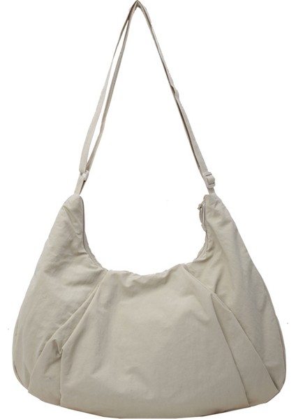 Çapraz Askılı Çanta Taşınabilir Yüksek Kaliteli Naylon Kumaş Basit Düz Renk Stili , Bej (Yurt Dışından)