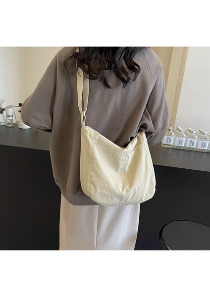 Çapraz Askılı Çanta Taşınabilir Yüksek Kaliteli Naylon Kumaş Basit Düz Renk Stili Büyük Kapasite, Bej (Yurt Dışından) modelleri