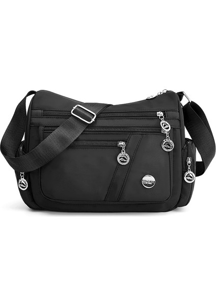 Çapraz Askılı Çanta Taşınabilir Büyük Kapasiteli Su Geçırmez Naylon Malzeme Şehirli Sade Tarz, Siyah (Yurt Dışından)