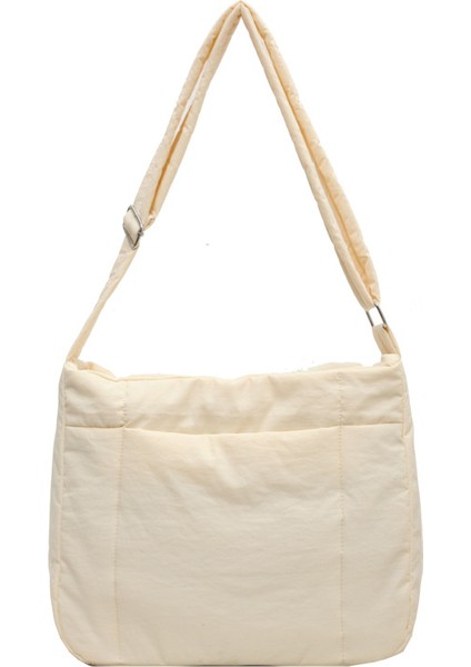 Çapraz Askılı Çanta Taşınabilir Birinci Sınıf Hafif Naylon Kumaş Düz Renk Stili, Bej (Yurt Dışından)