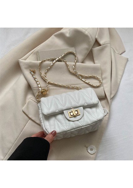 Çapraz Askılı Çanta Taşınabilir Yüksek Kaliteli Pu Malzeme Saf Renk Çok Yönlü ve Zarif Küçük Kare Çanta Stili, Beyaz (Yurt Dışından)