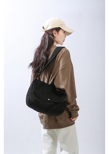 Çapraz Askılı Çanta Taşınabilir Yüksek Kaliteli Kanvas Kumaş Sade Düz Renk Tarzı Ayarlanabilir Omuz Askıları, Siyah (Yurt Dışından) modelleri