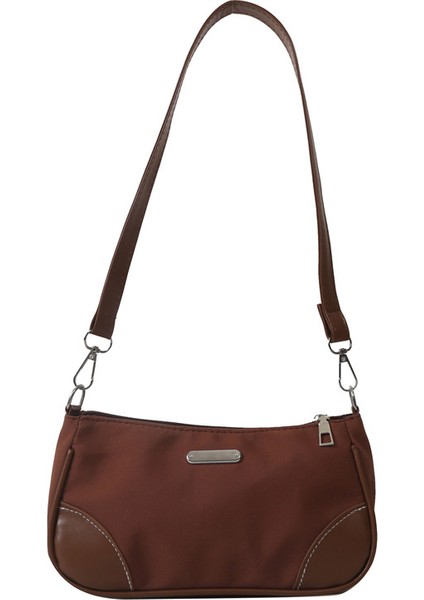 Çapraz Askılı Çanta Taşınabilir Yüksek Kaliteli Naylon Malzeme Düz Renk Basit Stil, Kahverengi (Yurt Dışından)