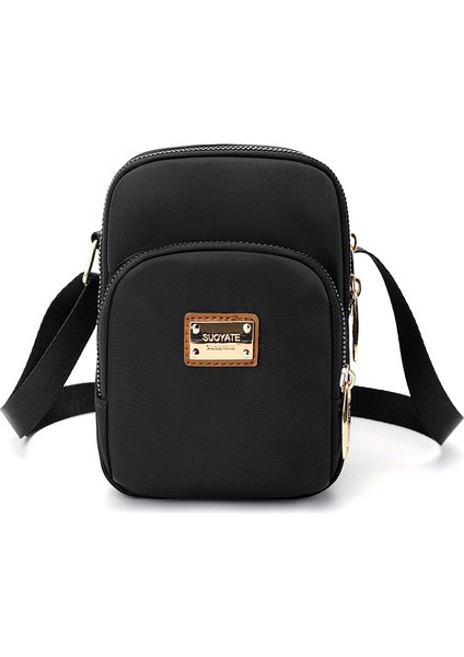 Çapraz Askılı Çanta Taşınabilir Hafif Su Geçırmez Naylon Malzeme Basit Düz Renk Nötr Stil Hassas Dokunuş, Siyah (Yurt Dışından)