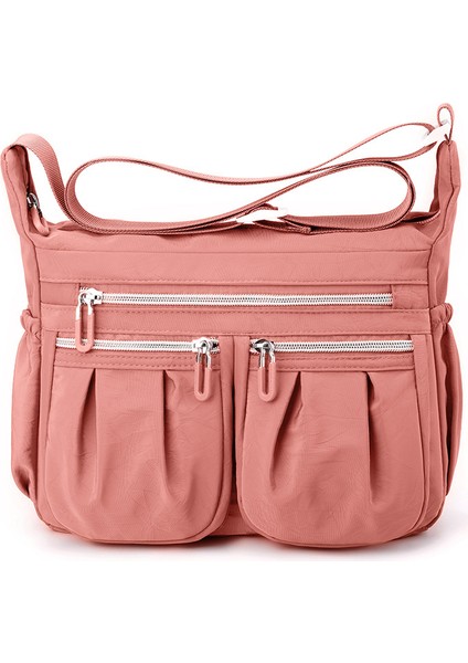 Çapraz Askılı Çanta Taşınabilir Çizilmeye ve Aşınmaya Dayanıklı Yüksek Kaliteli Naylon Kumaş Büyük Kapasiteli Şık ve Çok Yönlü, Pembe (Yurt Dışından)