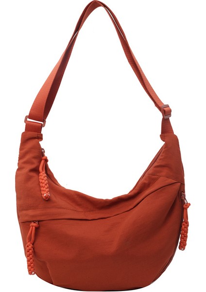 Çapraz Askılı Çanta Taşınabilir Yüksek Kaliteli Naylon Kumaş Mükemmel Işçılik Düz Renk Stili, Turuncu (Yurt Dışından)