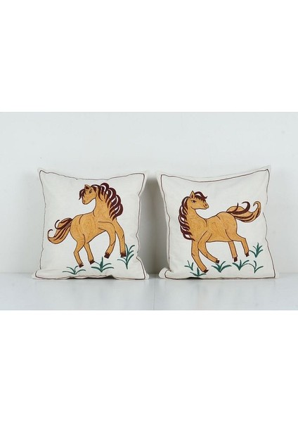 Hayvan Desenli Etnik Suzani Kırlent Kılıfı El Dokuma Kırlent Kılıf 45 x 45 cm