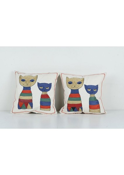 Setb Hayvan Desenli Etnik Suzani Kırlent Kılıfı El Dokuma Kırlent Kılıf 45 x 45 cm