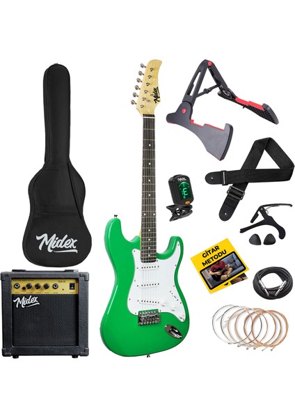AGE-80GR Amfili Full Elektro Gitar Seti 4/4 Yetişkin 39 İnç Green