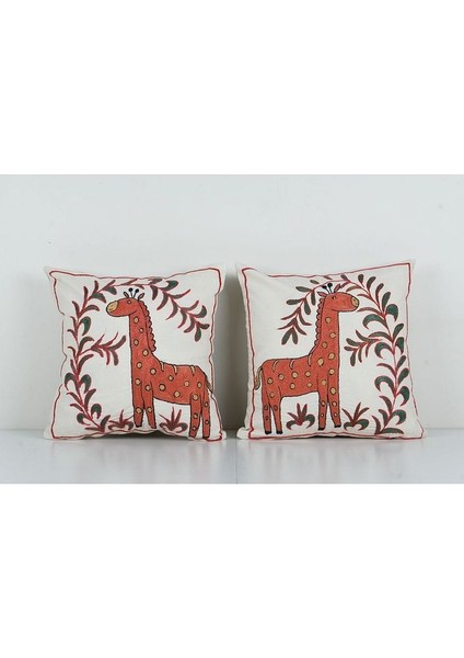 Çiçek Desenli Etnik Suzani Kırlent Kılıfı El Dokuma Kırlent Kılıf 45 x 45 cm