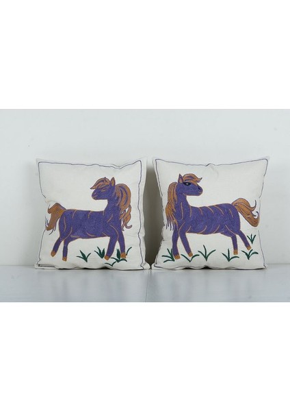 Set Hayvan Desenli Etnik Suzani Kırlent Kılıfı El Dokuma Kırlent Kılıf 45 x 45 cm