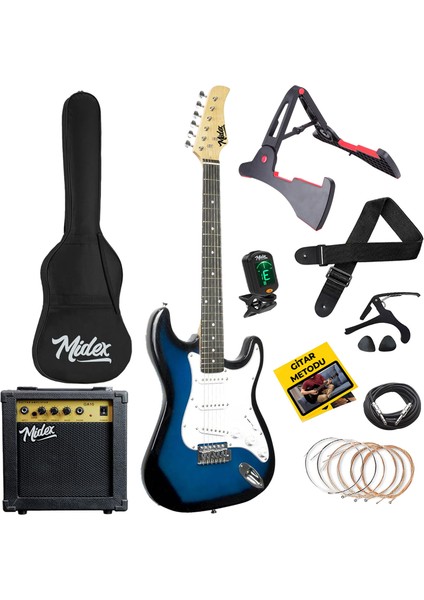 AGE-80BL Amfili Full Elektro Gitar Seti 4/4 Yetişkin 39 İnç Blue