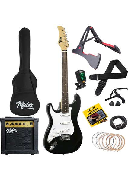 AGE-45 Solak Elektro Gitar Seti Amfili ve Full Aksesuar White Black