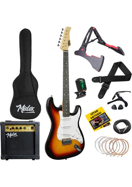 AGE-80SB Amfili Full Elektro Gitar Seti 4/4 Yetişkin 39 İnç Sunburs