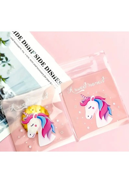 Çet Pack 50 Adet Unicorn Desenli Pembe Şeker Kurabiye Jelatini 10x7