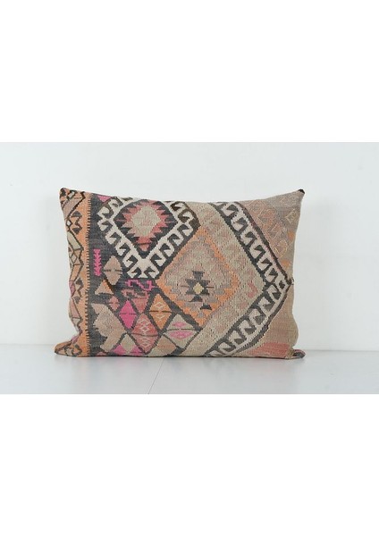 Kahverengi Renkli Geometrik El Dokuma Kilim Kırlent Kılıf 50 x 70 cm