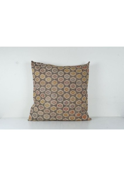 Kahverengi Renkli Geometrik El Dokuma Kilim Kırlent Kılıf 85 x 85 cm