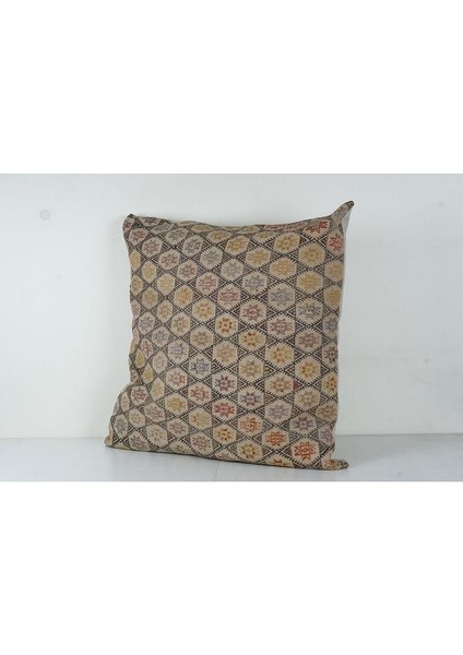 Kahverengi Renkli Geometrik El Dokuma Kilim Kırlent Kılıf 85 x 85 cm modelleri