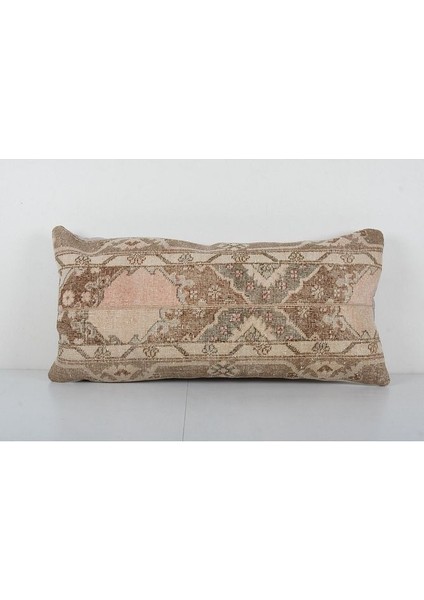 Kahverengi Renkli Geometrik El Dokuma Kilim Kırlent Kılıf 45 x 90 cm