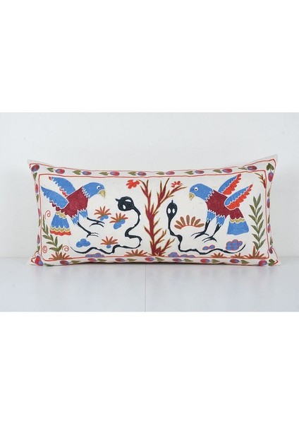 Hayvan Desenli Etnik Suzani Kırlent Kılıfı El Dokuma Kırlent Kılıf 45 x 95 cm
