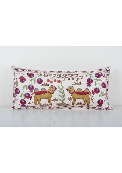 Çiçek Desenli Etnik Suzani Kırlent Kılıfı El Dokuma Kırlent Kılıf 45 x 95 cm