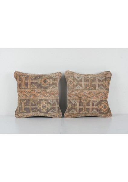 Set Kahverengi Renkli Geometrik El Dokuma Kilim Kırlent Kılıf 45 x 45 cm