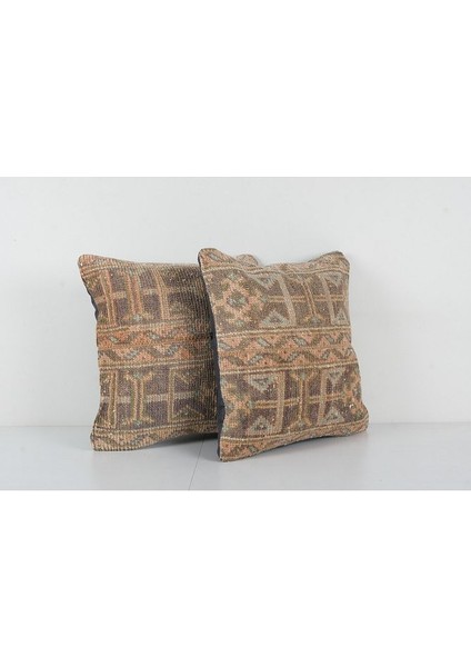 Set Kahverengi Renkli Geometrik El Dokuma Kilim Kırlent Kılıf 45 x 45 cm fiyatları