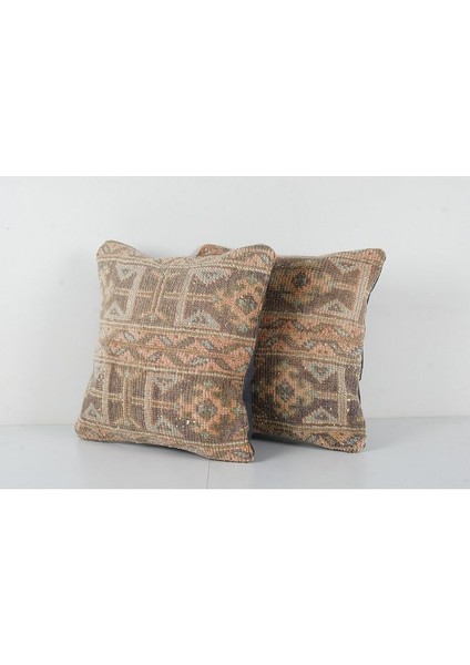 Set Kahverengi Renkli Geometrik El Dokuma Kilim Kırlent Kılıf 45 x 45 cm modelleri