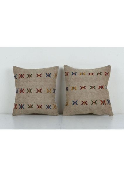 Kahverengi Renkli Geometrik El Dokuma Kilim Kırlent Kılıf 40 x 40 cm