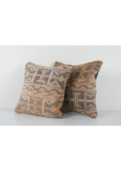 Set Kahverengi Renkli Geometrik El Dokuma Kilim Kırlent Kılıf 45 x 45 cm modelleri