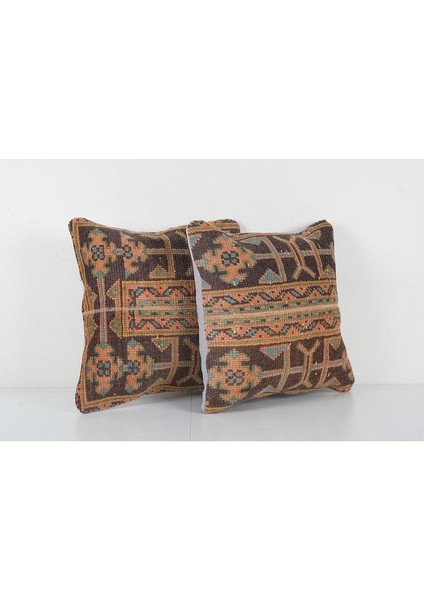 Set Kahverengi Renkli Geometrik El Dokuma Kilim Kırlent Kılıf 45 x 45 cm fiyatları