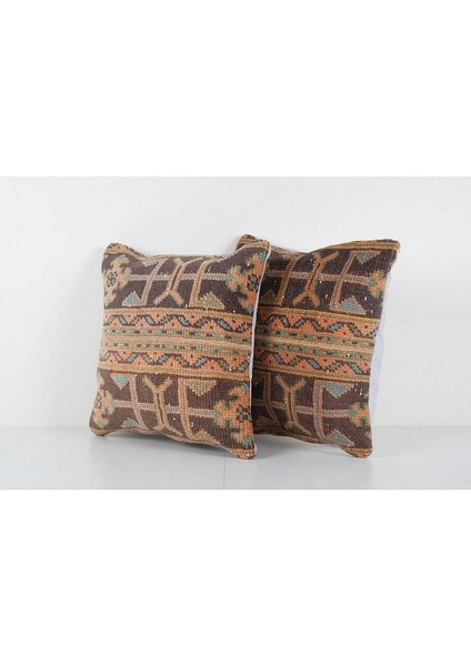 Set Kahverengi Renkli Geometrik El Dokuma Kilim Kırlent Kılıf 45 x 45 cm modelleri