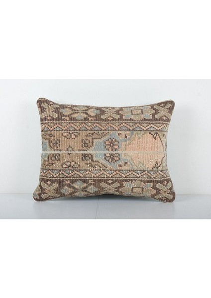 Kahverengi Renkli Geometrik El Dokuma Kilim Kırlent Kılıf 45 x 60 cm