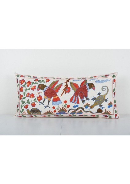 Hayvan Desenli Etnik Suzani Kırlent Kılıfı El Dokuma Kırlent Kılıf 45 x 95 cm
