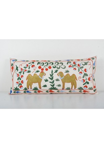 Çiçek Desenli Etnik Suzani Kırlent Kılıfı El Dokuma Kırlent Kılıf 45 x 95 cm