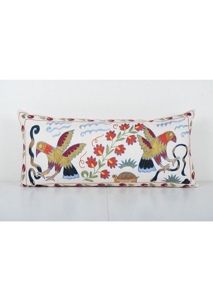 Çiçek Desenli Etnik Suzani Kırlent Kılıfı El Dokuma Kırlent Kılıf 45 x 95 cm