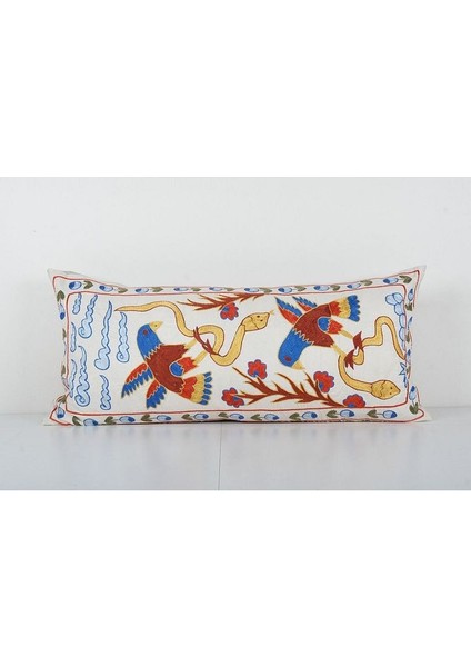 Çiçek Desenli Etnik Suzani Kırlent Kılıfı El Dokuma Kırlent Kılıf 45 x 92 cm