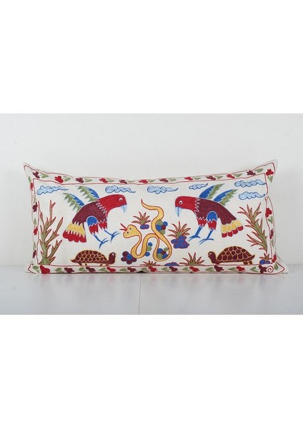 Çiçek Desenli Etnik Suzani Kırlent Kılıfı, El Dokuma Kırlent Kılıf (Içliksizdir) 45 x 95 cm