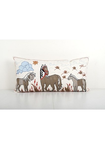 Hayvan Desenli Vintage Etnik Suzani Kırlent Kılıfı, El Dokuma Kırlent Kılıf (Içliksizdir)