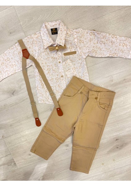 Erkek Çocuk Takım Salopet Gömlekli Papyonlu Düğün Özel Gün