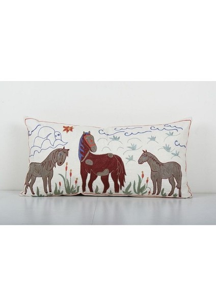 Hayvan Desenli Vintage Etnik Suzani Kırlent Kılıfı El Dokuma Kırlent Kılıf