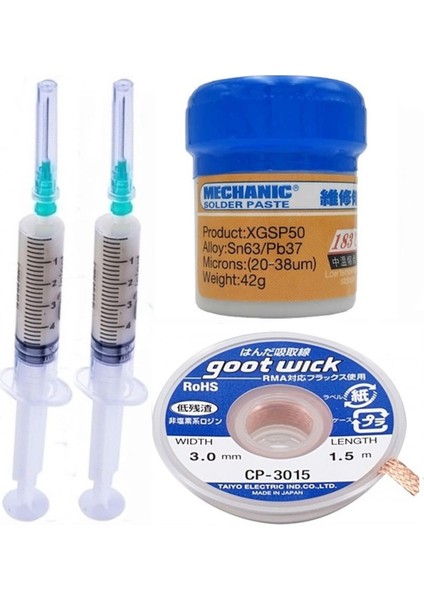 Mechanic Krem Lehim 183°C Noclean SN63 - PB37 42G Lehim Toplama CP-3015 Emme Teli 3mm 4lü Set - *