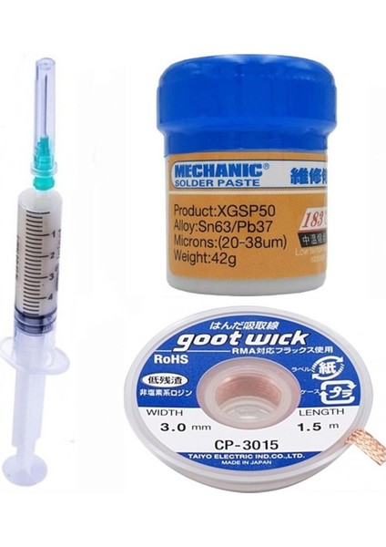 Mechanic Krem Lehim Solder Paste 183°C Noclean SN63 - PB37 42G Lehim Toplama CP-3015 Emme Teli 3 0mm - *