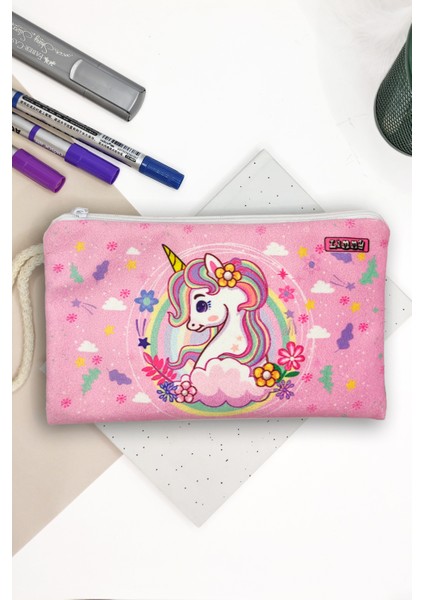 Unicorn Bahar Desenli Kalem Kutusu Yıkanabilir Bez Kalemlik