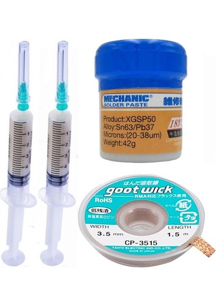 Mechanic Krem Lehim 183°C Noclean SN63 - PB37 42G Lehim Toplama CP-3515 Emme Teli 3 5mm 4lü Set -