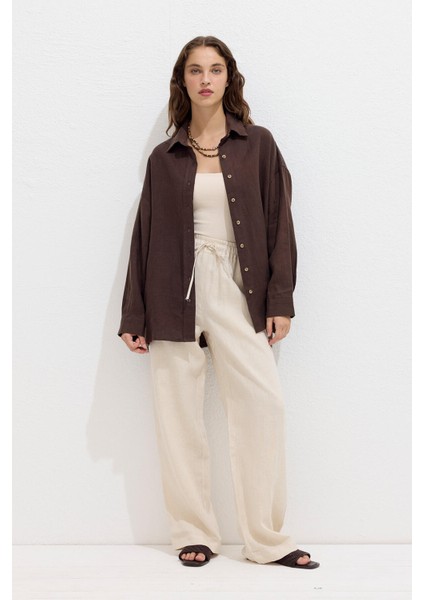 Cepli Rahat Keten Pantolon Bej