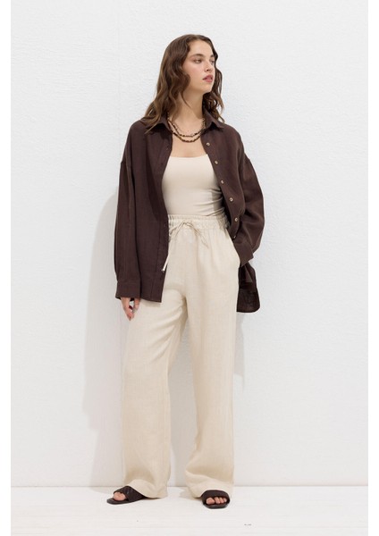 Cepli Rahat Keten Pantolon Bej modelleri