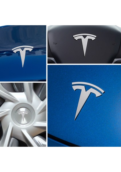 Tesla Model Y Özel Kesim Logo Seti - Direksiyon Ön Arka Jantlar ve Sensörler Için 8'lu Tesla Logo Sticker Seti ( Alüminyum )