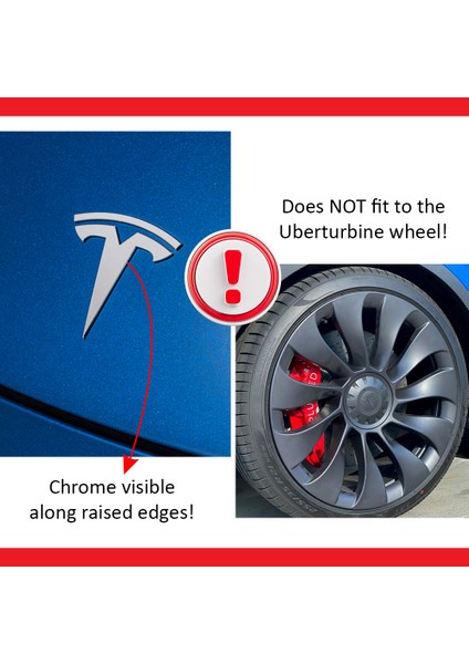 Tesla Model Y Özel Kesim Logo Seti - Direksiyon Ön Arka Jantlar ve Sensörler Için 8'lu Tesla Logo Sticker Seti ( Alüminyum )