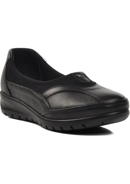 7507-1 Siyah Deri Kadın Günlük Ayakkabı